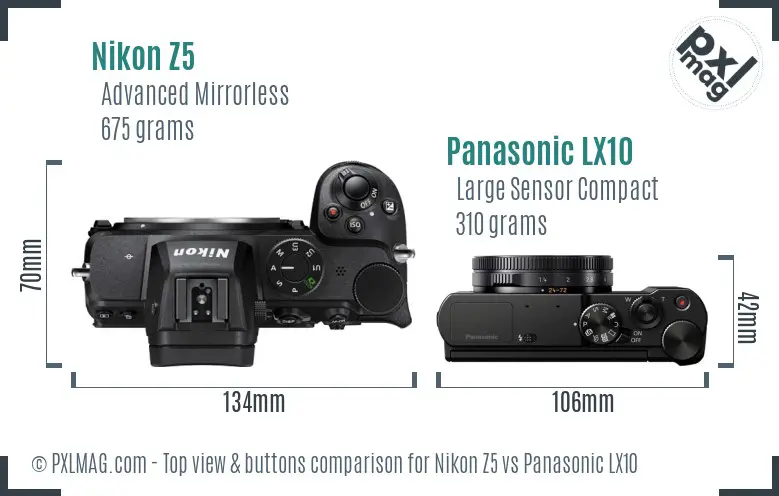Nikon Z5 vs Panasonic LX10 top view buttons comparison