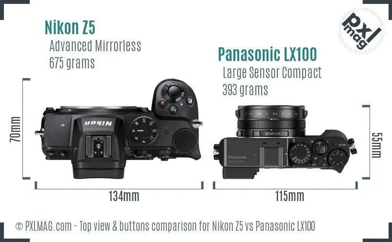 Nikon Z5 vs Panasonic LX100 top view buttons comparison