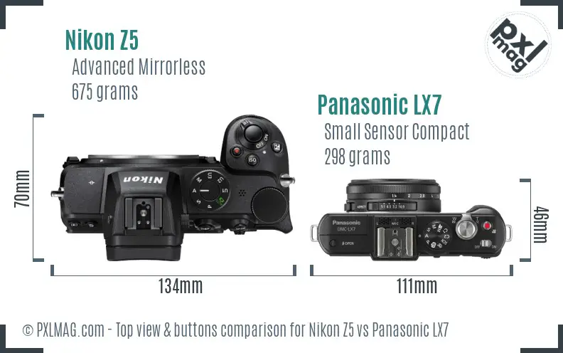 Nikon Z5 vs Panasonic LX7 top view buttons comparison