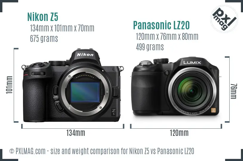 Nikon Z5 vs Panasonic LZ20 size comparison