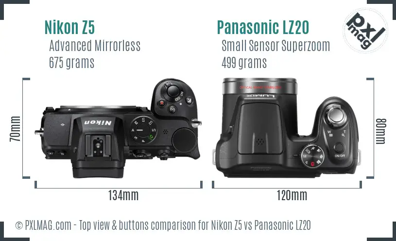 Nikon Z5 vs Panasonic LZ20 top view buttons comparison