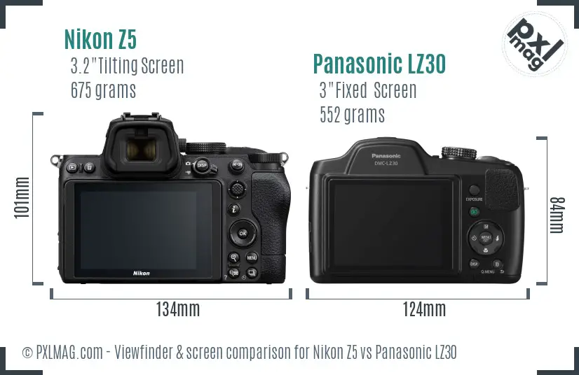 Nikon Z5 vs Panasonic LZ30 Screen and Viewfinder comparison