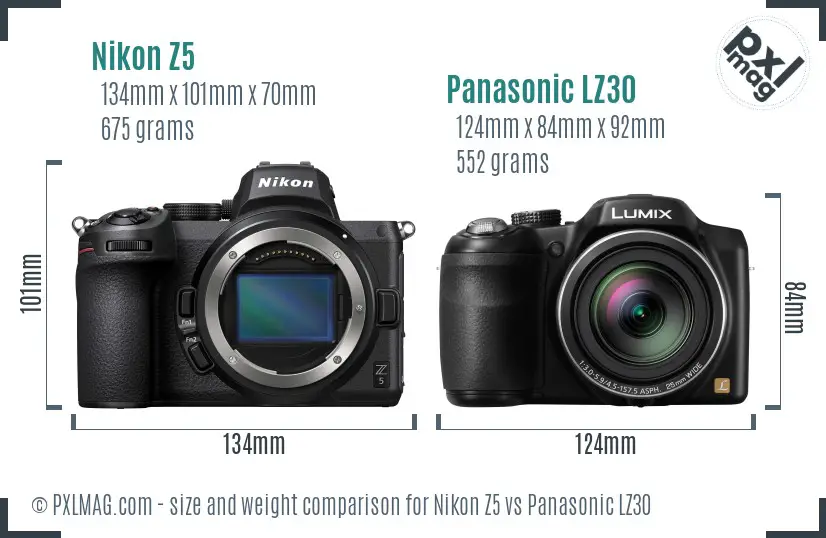 Nikon Z5 vs Panasonic LZ30 size comparison
