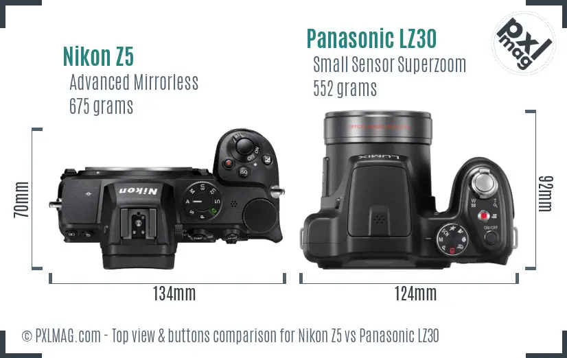 Nikon Z5 vs Panasonic LZ30 top view buttons comparison