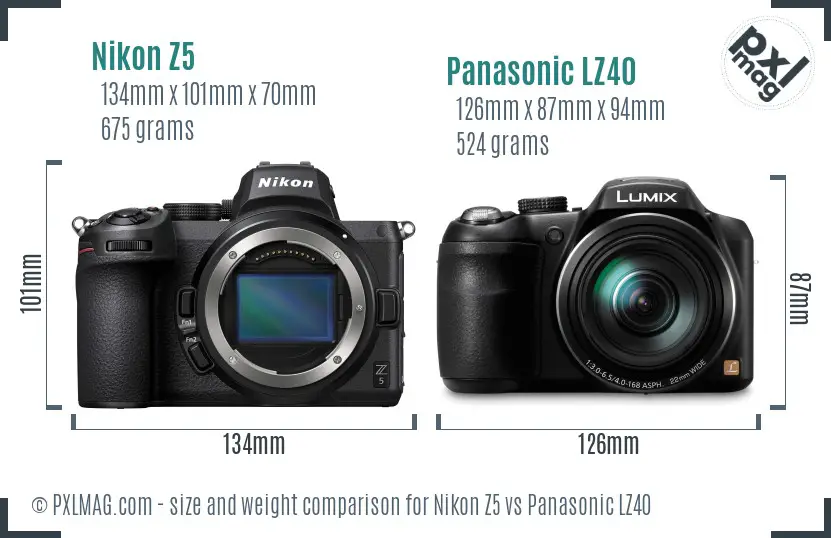 Nikon Z5 vs Panasonic LZ40 size comparison