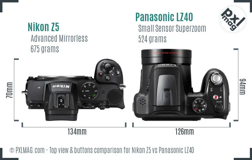 Nikon Z5 vs Panasonic LZ40 top view buttons comparison