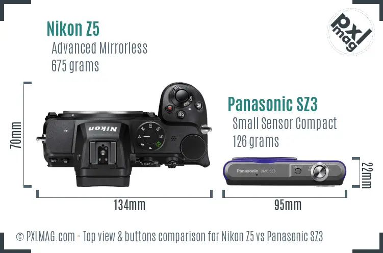 Nikon Z5 vs Panasonic SZ3 top view buttons comparison