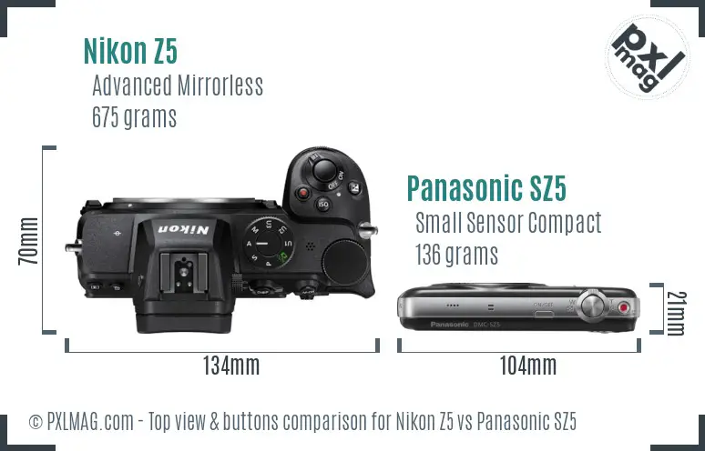 Nikon Z5 vs Panasonic SZ5 top view buttons comparison