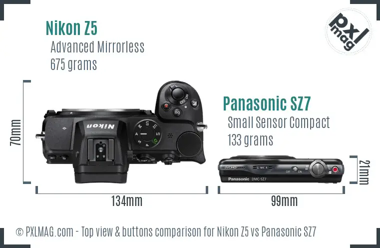 Nikon Z5 vs Panasonic SZ7 top view buttons comparison