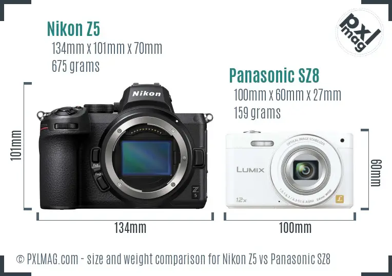 Nikon Z5 vs Panasonic SZ8 size comparison