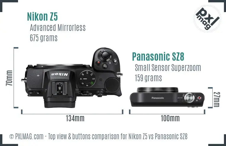 Nikon Z5 vs Panasonic SZ8 top view buttons comparison