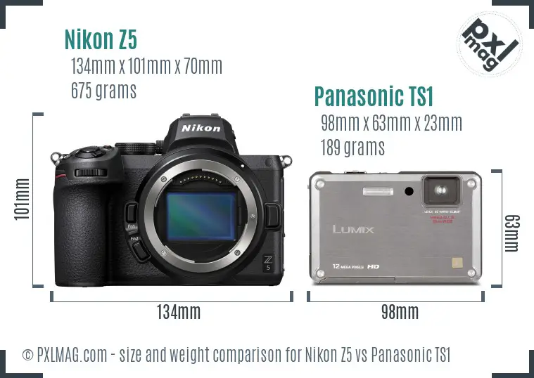 Nikon Z5 vs Panasonic TS1 size comparison