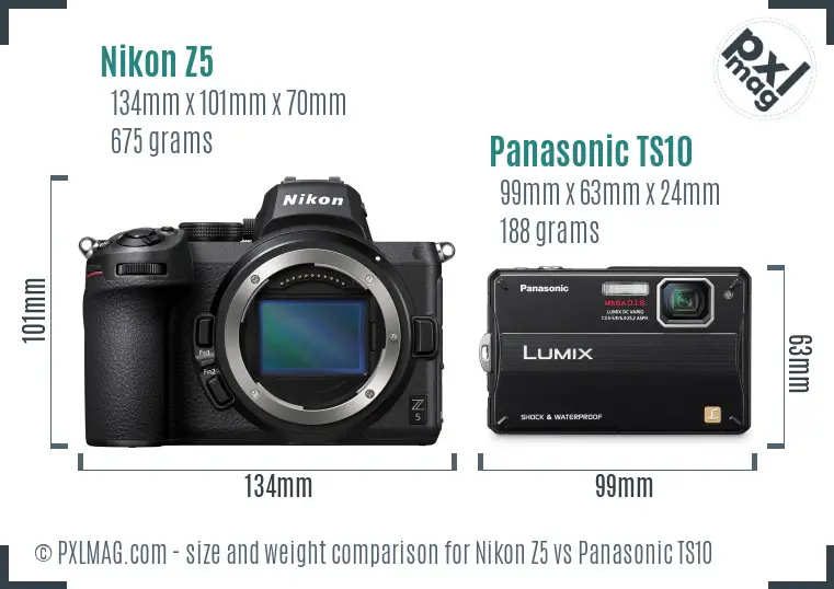 Nikon Z5 vs Panasonic TS10 size comparison