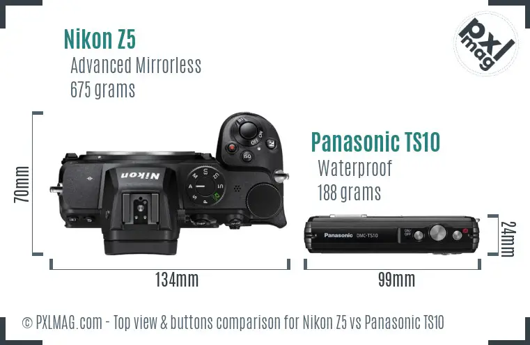 Nikon Z5 vs Panasonic TS10 top view buttons comparison