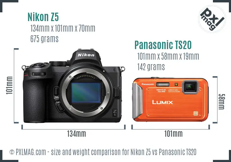 Nikon Z5 vs Panasonic TS20 size comparison