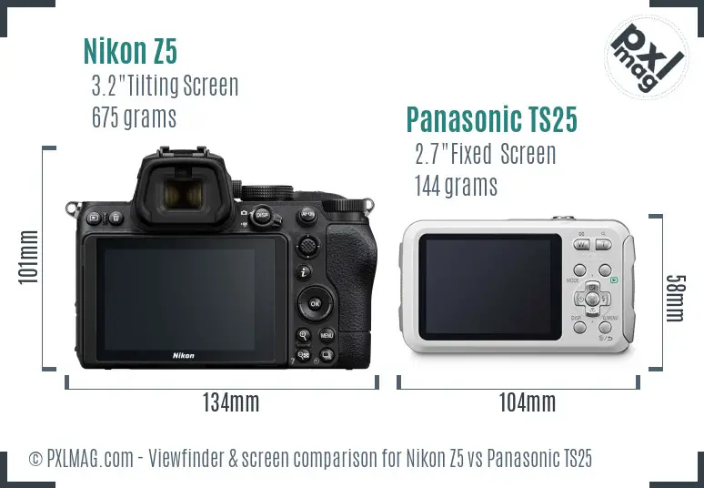 Nikon Z5 vs Panasonic TS25 Screen and Viewfinder comparison