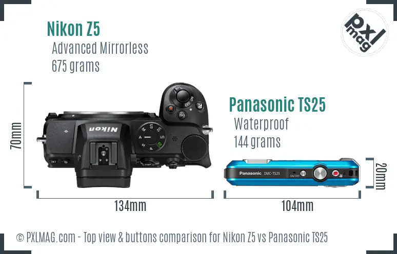 Nikon Z5 vs Panasonic TS25 top view buttons comparison