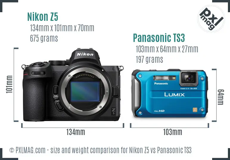 Nikon Z5 vs Panasonic TS3 size comparison
