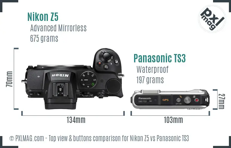 Nikon Z5 vs Panasonic TS3 top view buttons comparison
