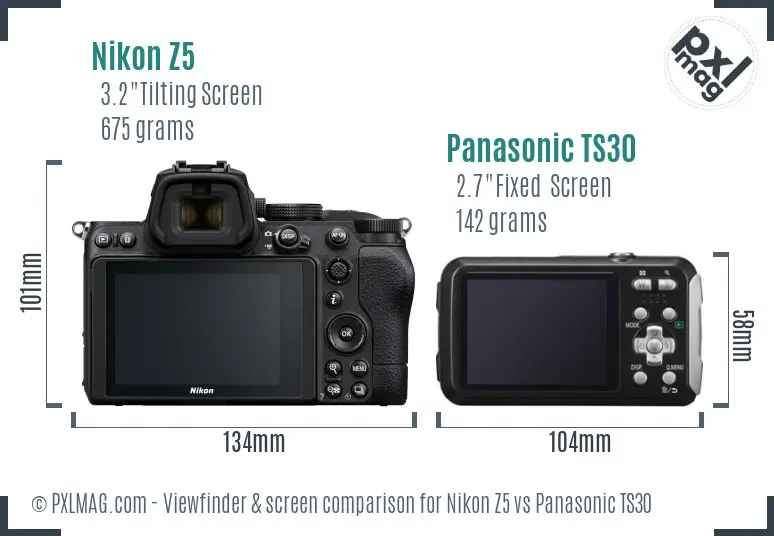 Nikon Z5 vs Panasonic TS30 Screen and Viewfinder comparison