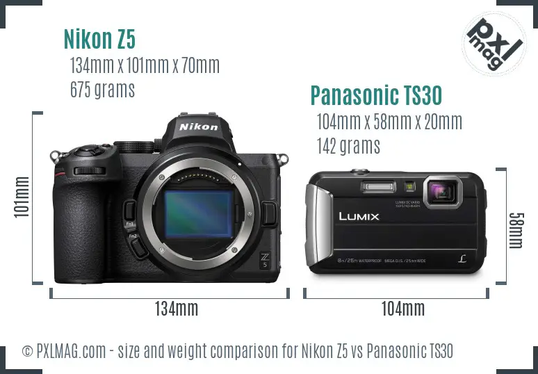 Nikon Z5 vs Panasonic TS30 size comparison