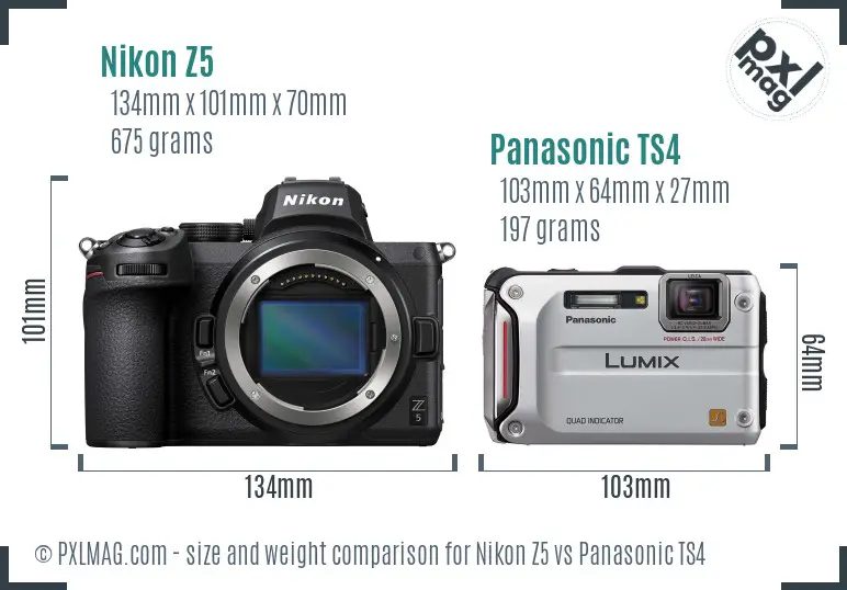 Nikon Z5 vs Panasonic TS4 size comparison
