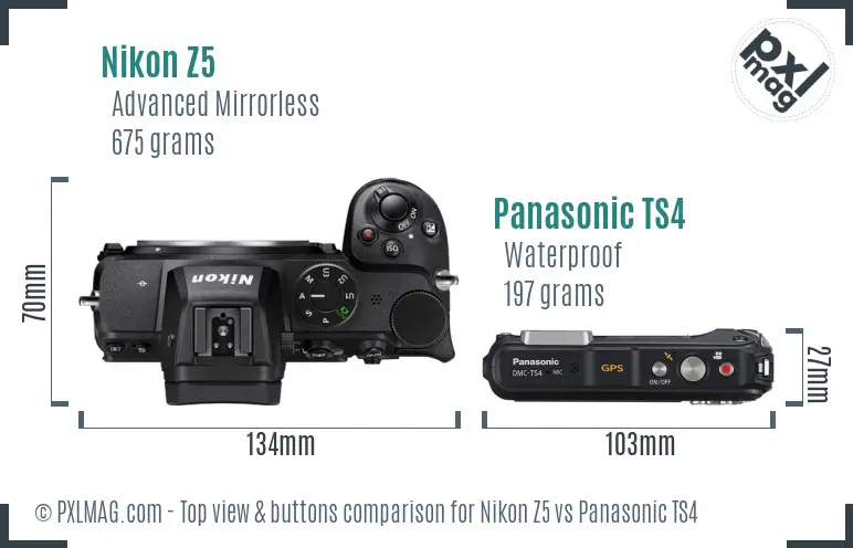 Nikon Z5 vs Panasonic TS4 top view buttons comparison