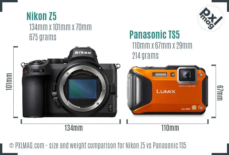 Nikon Z5 vs Panasonic TS5 size comparison