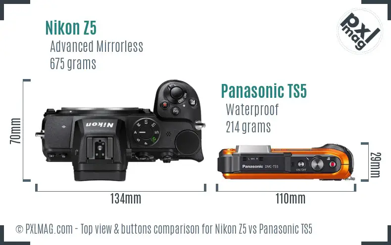Nikon Z5 vs Panasonic TS5 top view buttons comparison