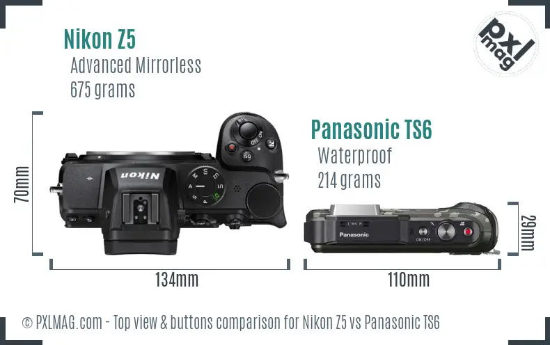 Nikon Z5 vs Panasonic TS6 top view buttons comparison