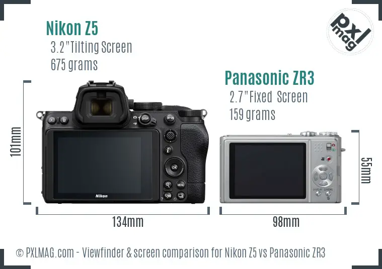 Nikon Z5 vs Panasonic ZR3 Screen and Viewfinder comparison
