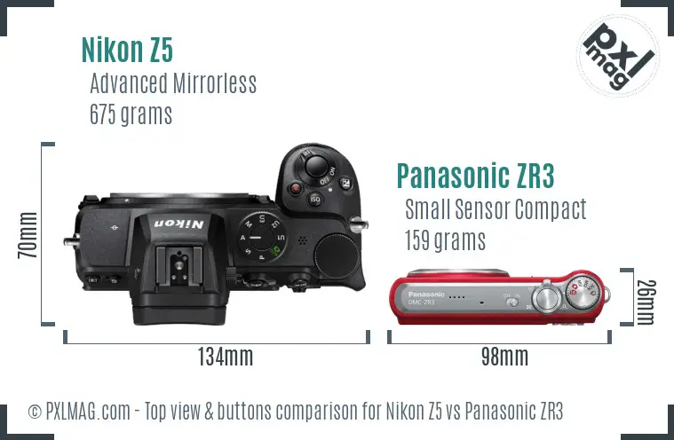 Nikon Z5 vs Panasonic ZR3 top view buttons comparison