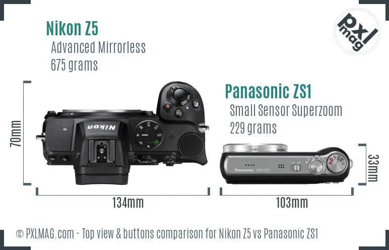 Nikon Z5 vs Panasonic ZS1 top view buttons comparison