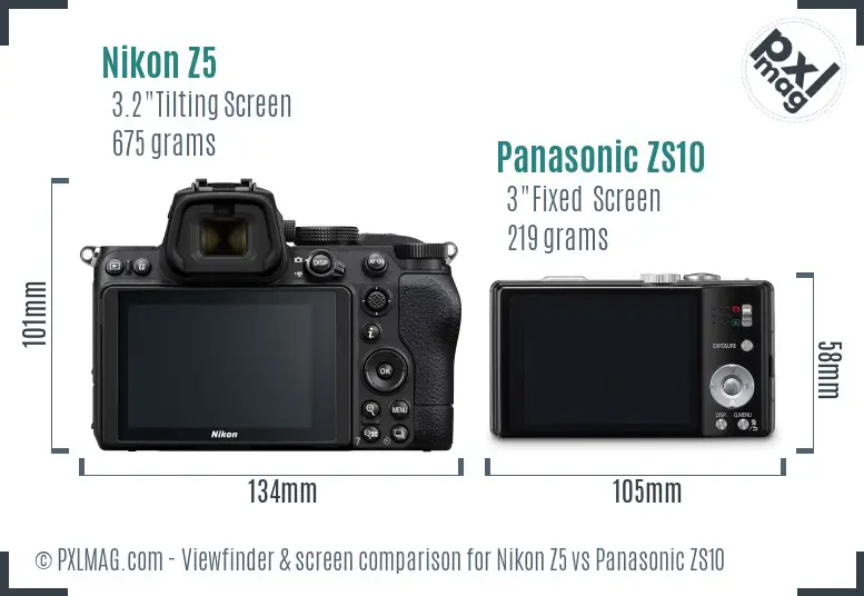 Nikon Z5 vs Panasonic ZS10 Screen and Viewfinder comparison