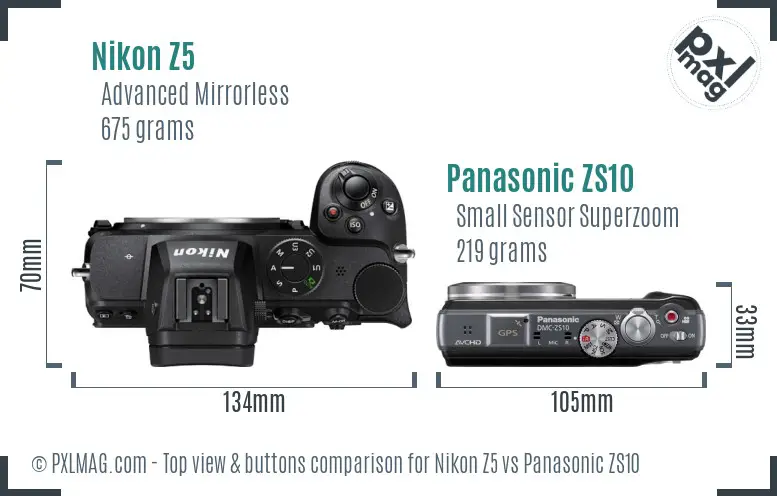 Nikon Z5 vs Panasonic ZS10 top view buttons comparison