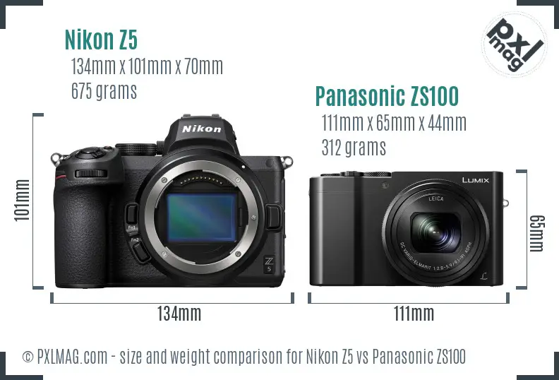 Nikon Z5 vs Panasonic ZS100 size comparison