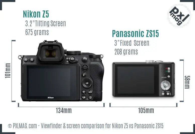 Nikon Z5 vs Panasonic ZS15 Screen and Viewfinder comparison