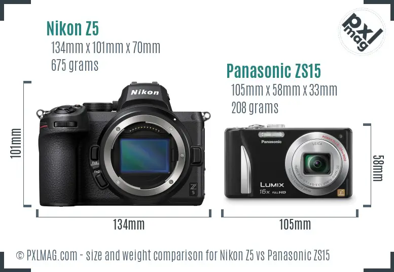 Nikon Z5 vs Panasonic ZS15 size comparison