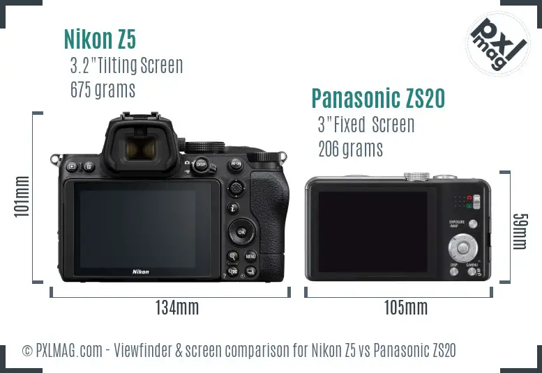 Nikon Z5 vs Panasonic ZS20 Screen and Viewfinder comparison