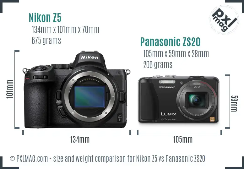 Nikon Z5 vs Panasonic ZS20 size comparison