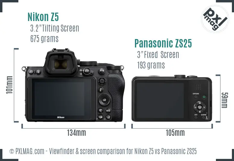 Nikon Z5 vs Panasonic ZS25 Screen and Viewfinder comparison