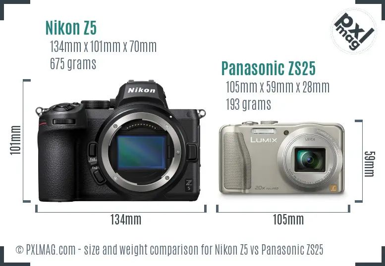 Nikon Z5 vs Panasonic ZS25 size comparison