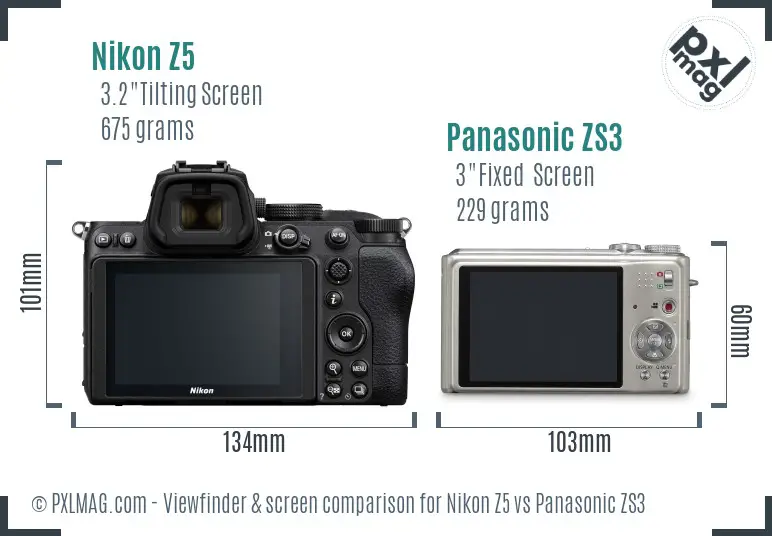 Nikon Z5 vs Panasonic ZS3 Screen and Viewfinder comparison