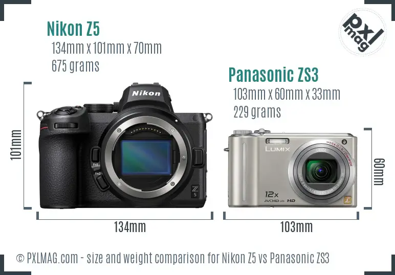 Nikon Z5 vs Panasonic ZS3 size comparison