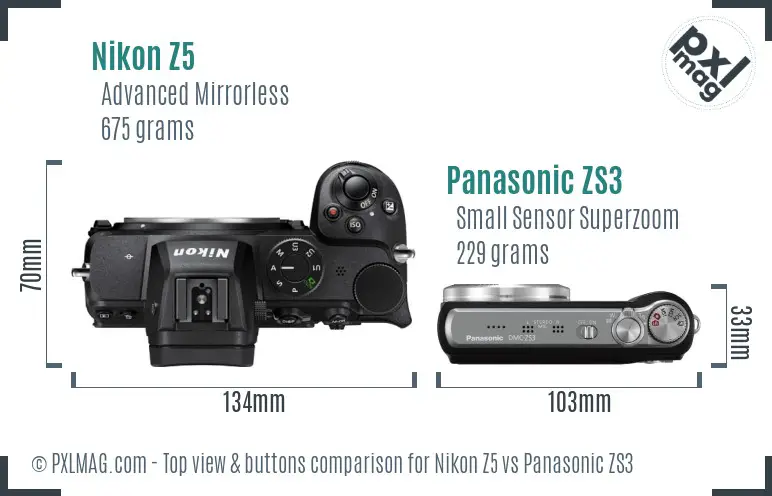 Nikon Z5 vs Panasonic ZS3 top view buttons comparison