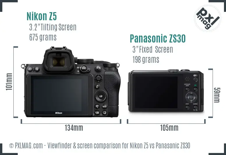 Nikon Z5 vs Panasonic ZS30 Screen and Viewfinder comparison