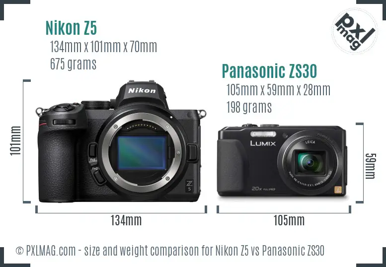 Nikon Z5 vs Panasonic ZS30 size comparison