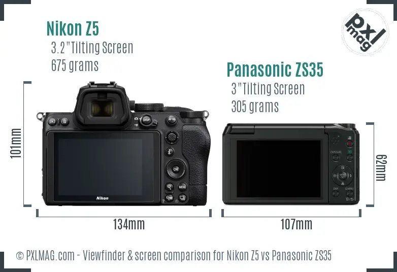 Nikon Z5 vs Panasonic ZS35 Screen and Viewfinder comparison