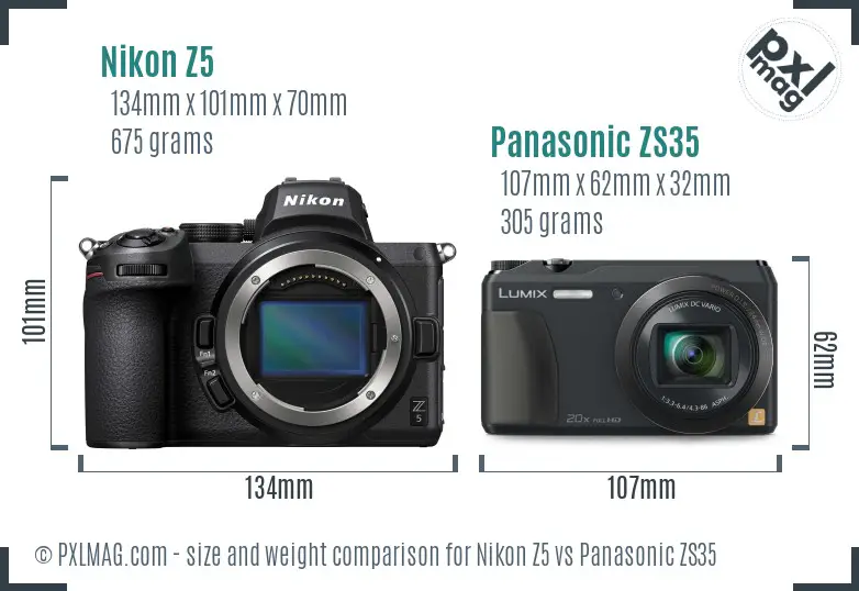 Nikon Z5 vs Panasonic ZS35 size comparison