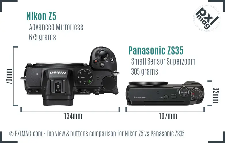 Nikon Z5 vs Panasonic ZS35 top view buttons comparison